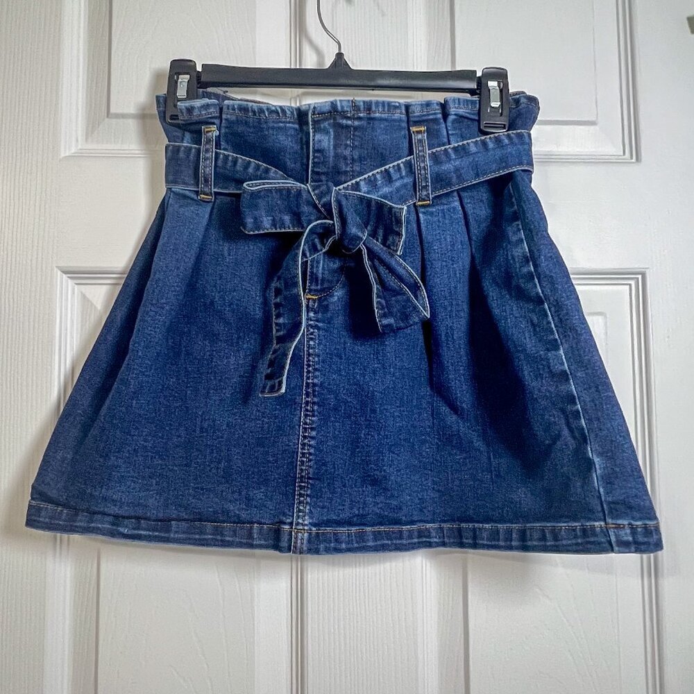 Altar'd State Dark Wash Denim Paper Bag Mini Skirt Size XS